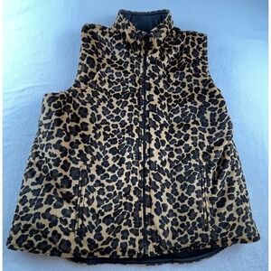 KC Collections Size XL Animal Print Reversible Black Quilted Sleeveless Vest